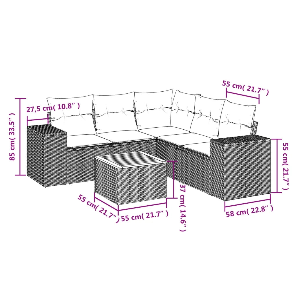 Set Divano da Giardino 6 pz con Cuscini Nero in Polyrattan 3257771