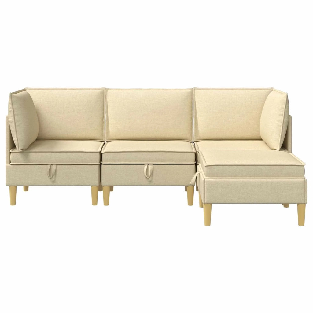 Set di mobili per il soggiorno con cuscino 4 pcs Crema Tessuto 3413710