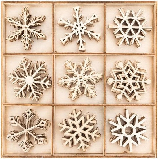 Decorazione di tavolo in legno con cristalli di ghiaccio 2 nuvole di neve motivi in legno decorazione natalizia decorazione invernale inclusa scatola in legno 9 diverse opzioni ciascuna con 7 pezzi