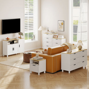Credenza Cucina 110x33x75 cm con Ante Ammortizzate 2 Armadietti e Vano Aperto in Legno Bianco