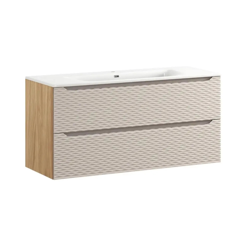 Set da bagno YOKA beige: mobile sottolavabo con cassetti 120 cm + lavabo incassato
