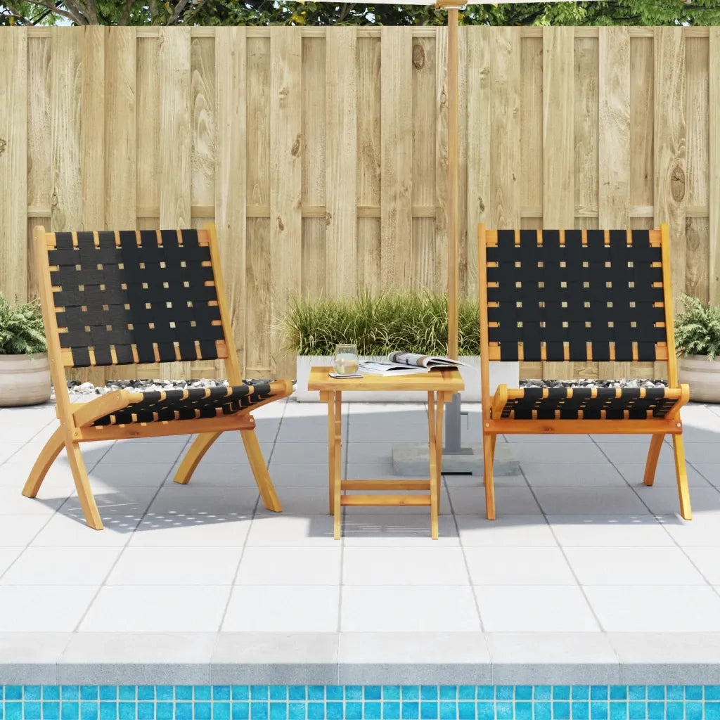 Sedie Pieghevoli Giardino 2 pz con Tavolino Nere Legno Massello 3214219