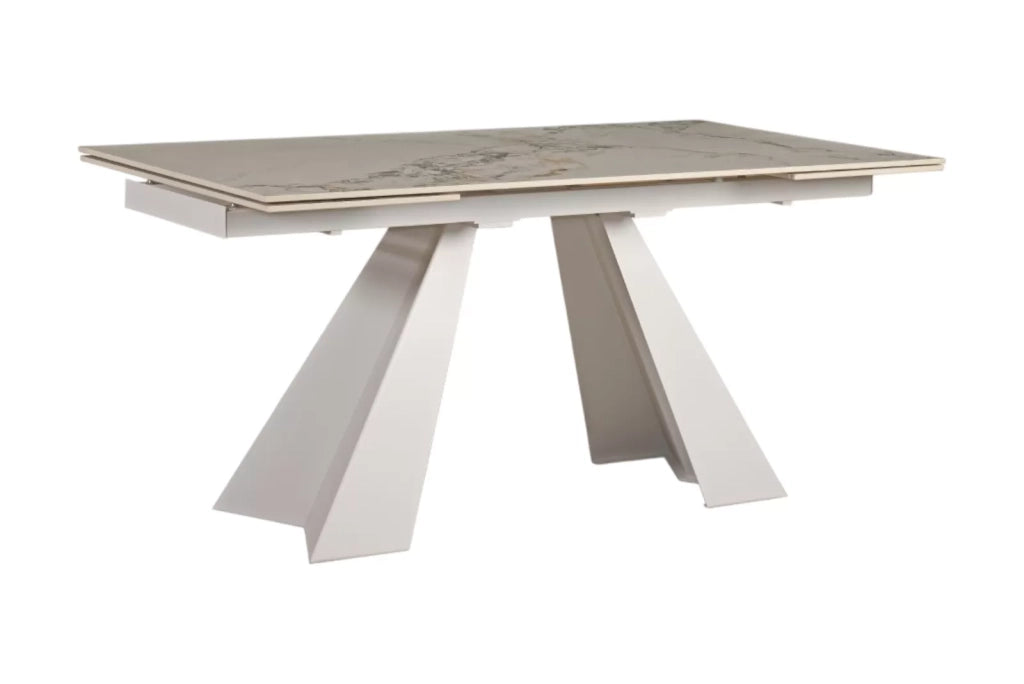 Tavolo moderno allungabile piano effetto marmo gold gambe bianche 160x90x78 - Mobili 2G
