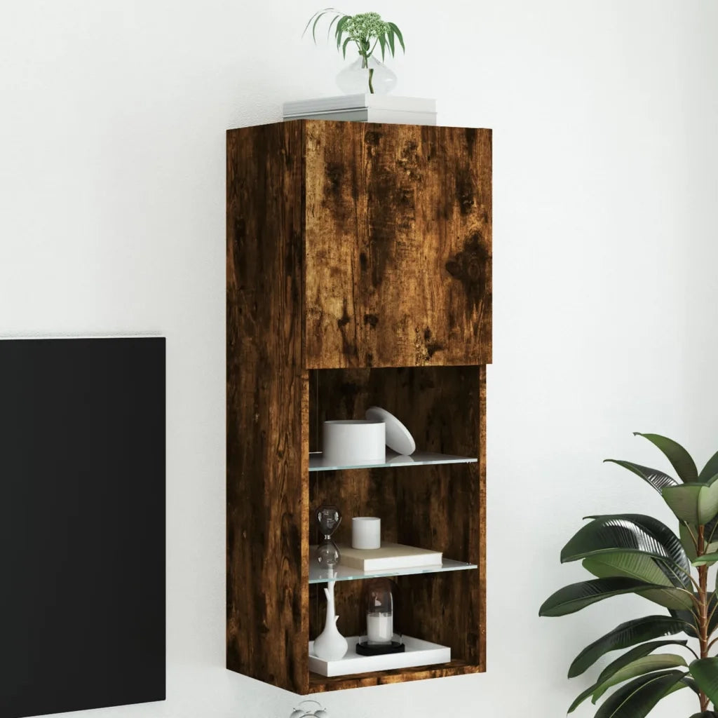 Mobile TV con Luci LED-Credenza TV-Console TV Rovere Fumo 40,5x30x102 cm