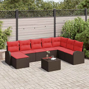 Set Divano da Giardino 9 pcs Marrone Rattan in Polipropilene
