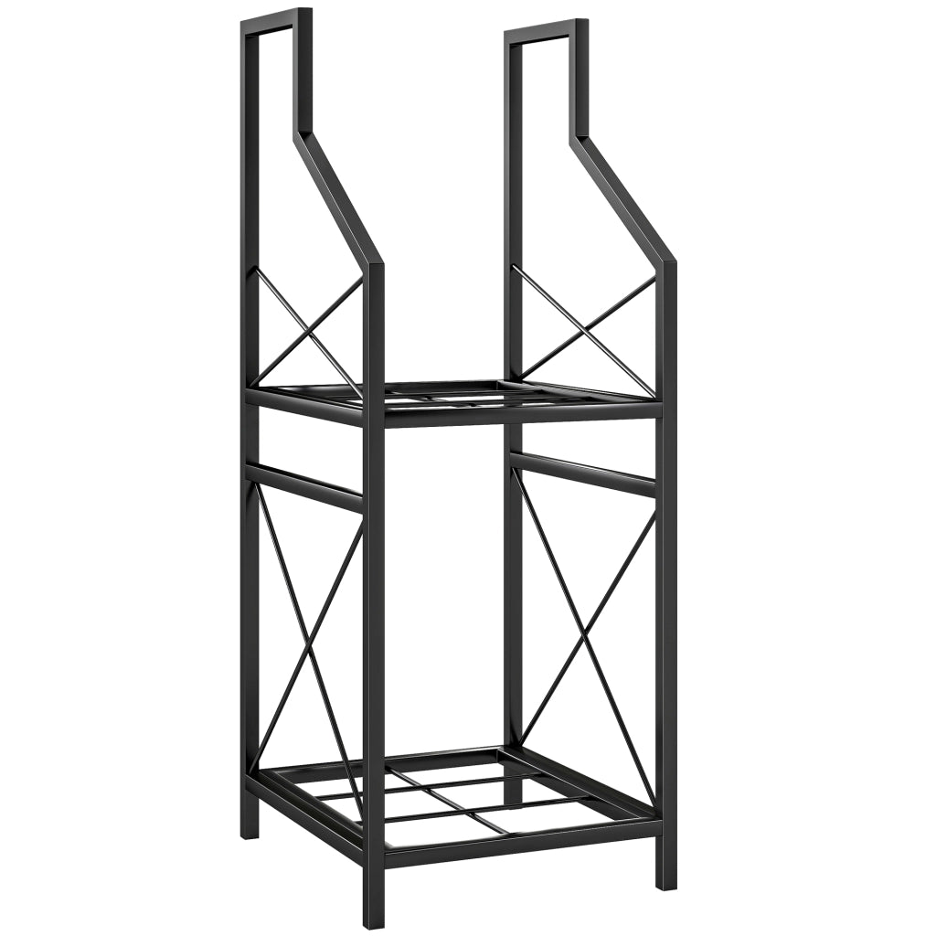 Portalegna a 2 Livelli 34x30x80cm per Interno Esterno in Metallo Nero