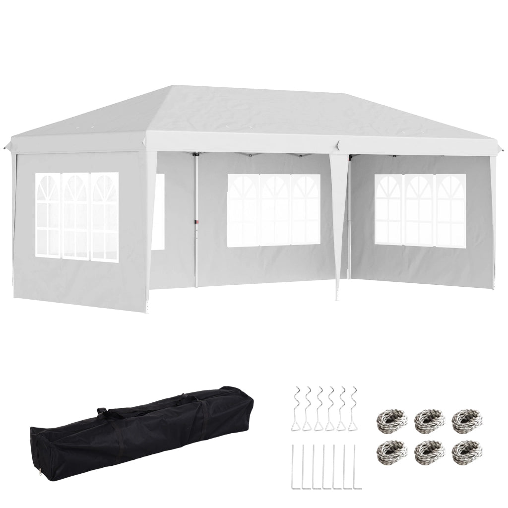 Gazebo da esterno ¨C zephmum ¨C bianco 5.9x3x2.7m con finestre e tende