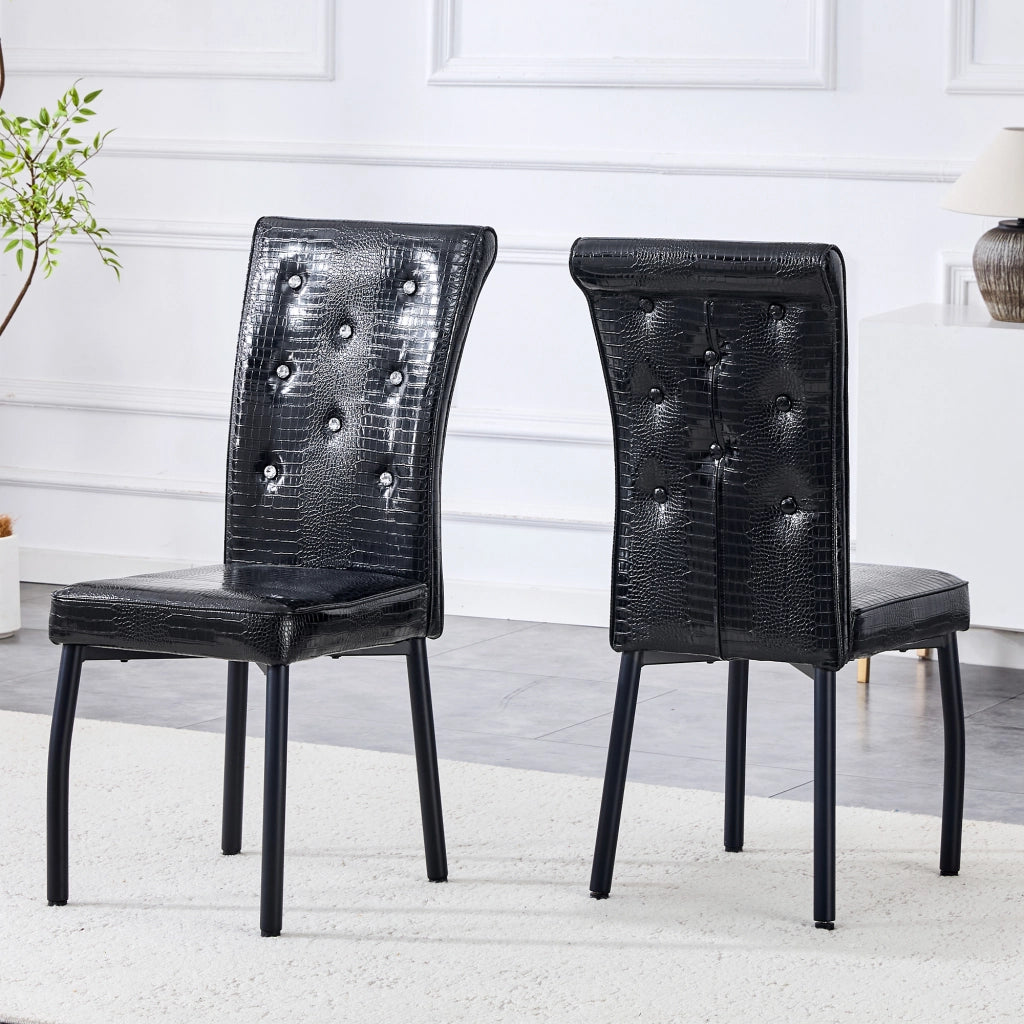 Sedia da Pranzo con Dettagli Cristallo, PVC, Metallo, Nero