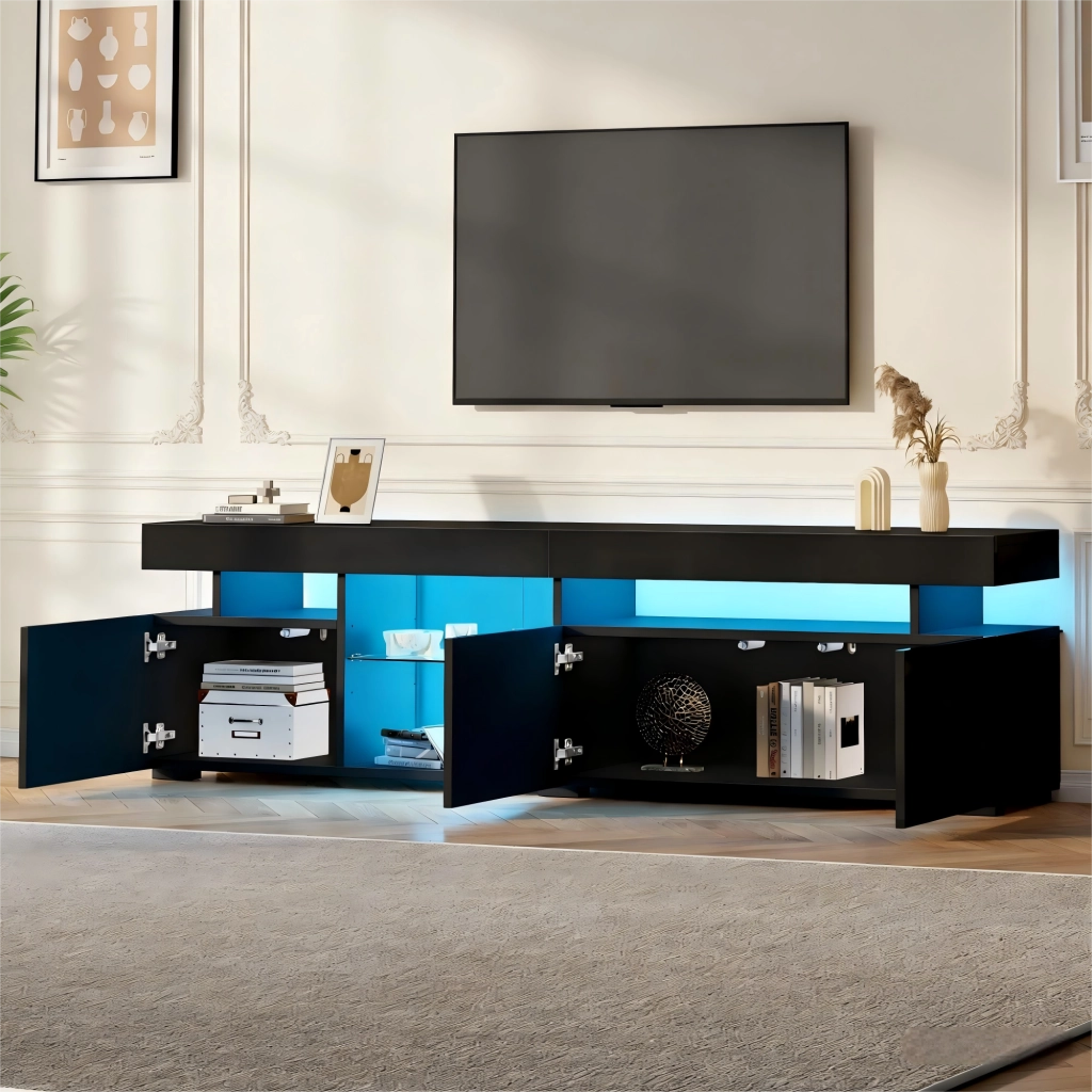 Cassettiera per TV nera in truciolato; 180 x cm