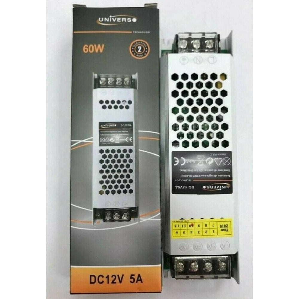 Trade Shop - Trasformatore Alimentatore Stabilizzato Slim Dc 12v 5a 60 W Strip Led S-12v-60w -