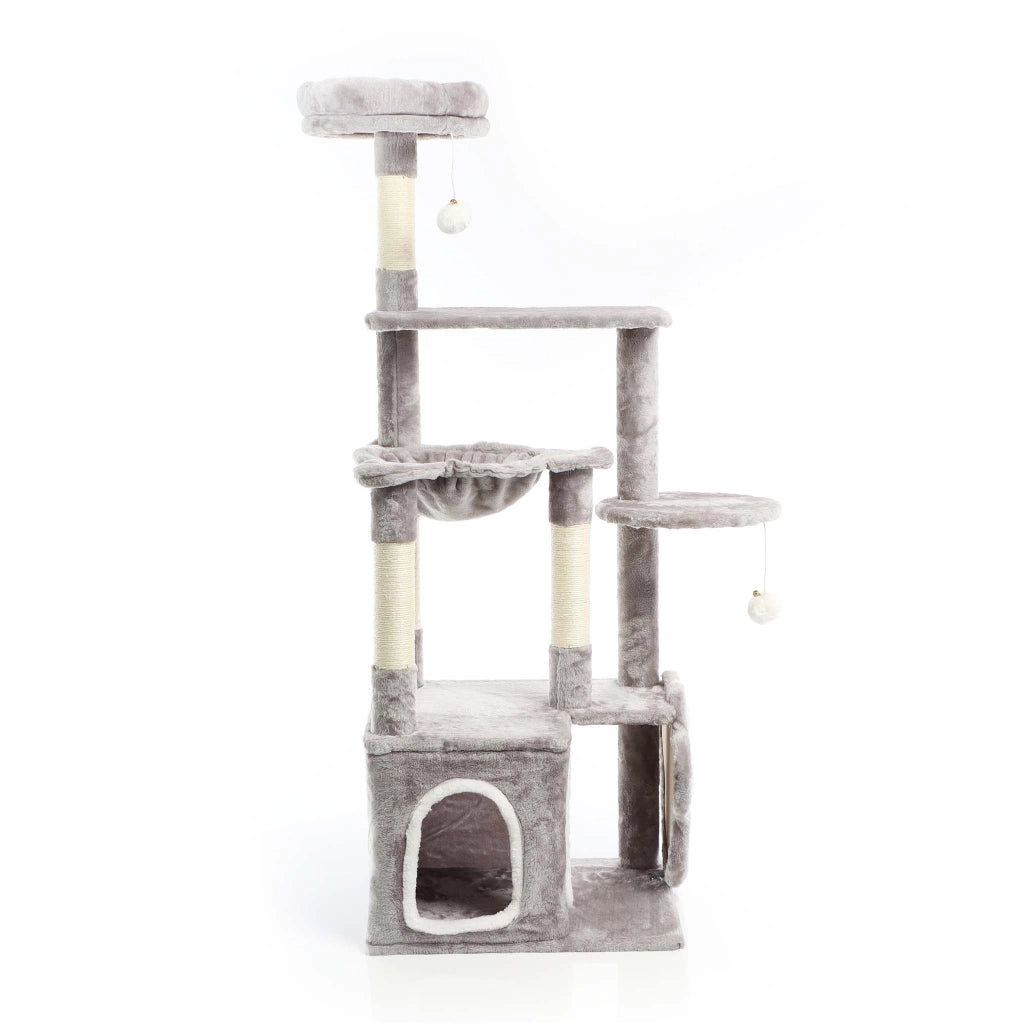 Fudajo Albero tiragraffi grigio con zampa 135cm Con sisal e casetta Cuccia per gatti Nicchia