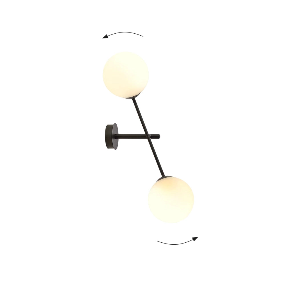 Applique 2 Luci Yama In Acciao Nero Con Bracci Regolabili E Vetro Opale