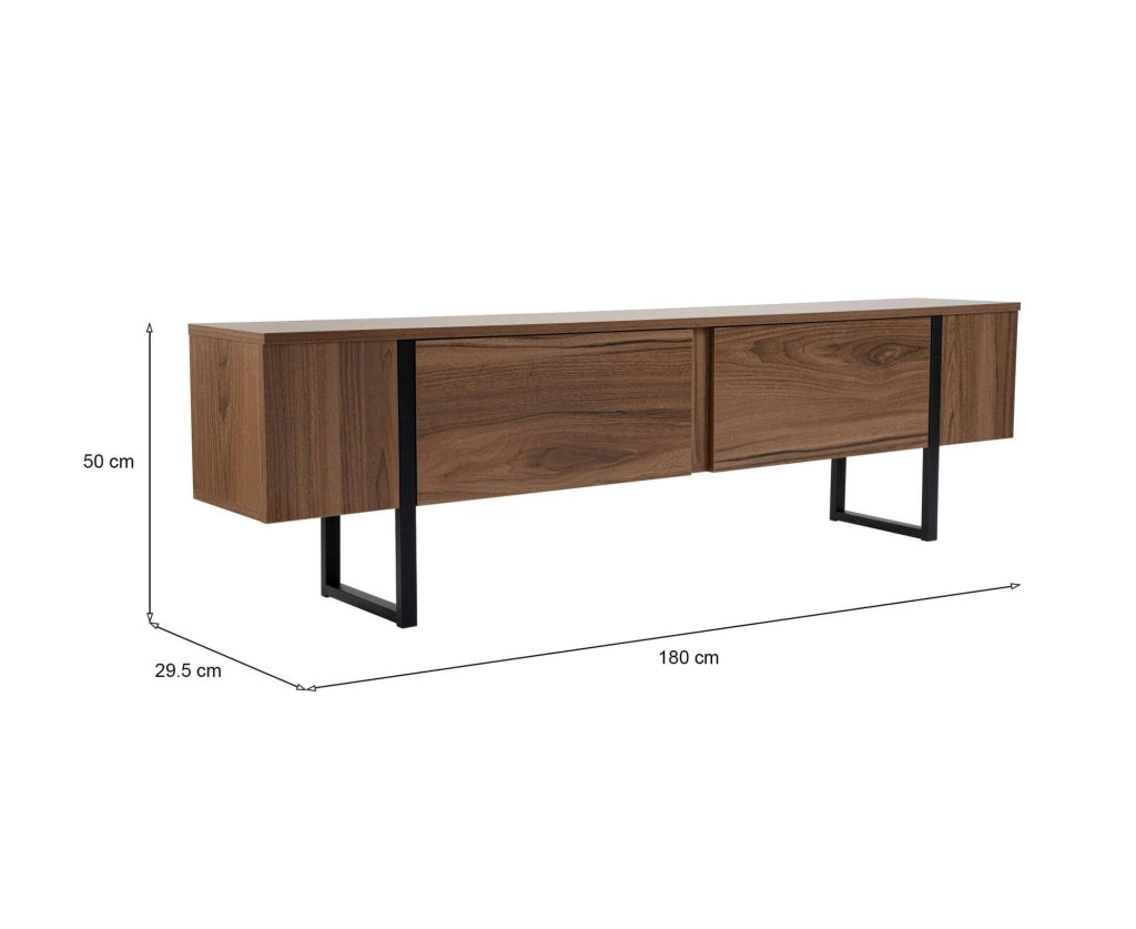 Mobile porta TV Tarquin, Credenza da soggiorno, Armadio basso per TV, Base parete attrezzata, 180x30 h50 cm, Noce e Nero