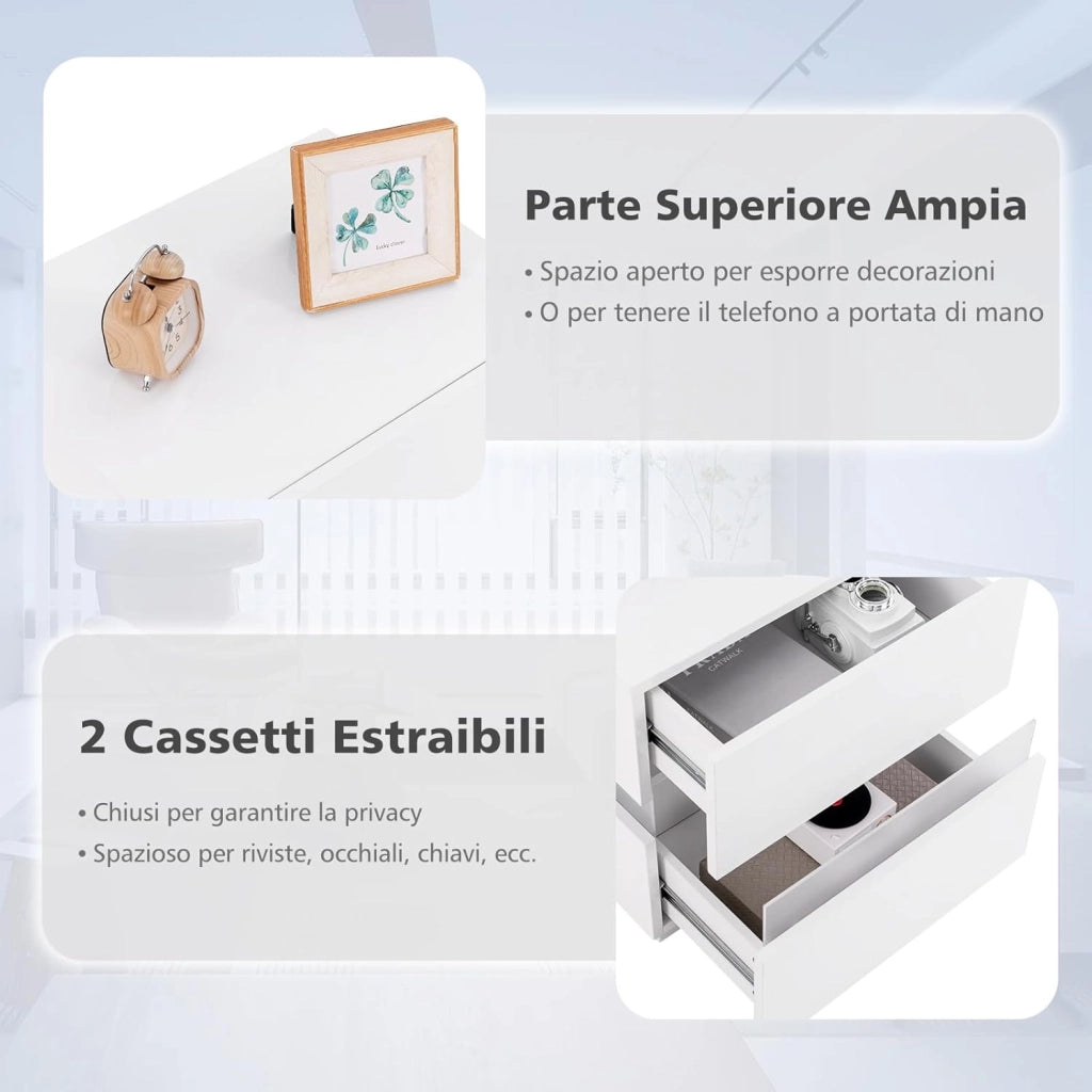Tavolino a LED, Tavolino con Cassetto, Telecomando, 22 Modalità di Luce, 10 Velocità e 5 Luminosità, Comodino Moderno da Salotto e Camera da Letto (1, Bianco)