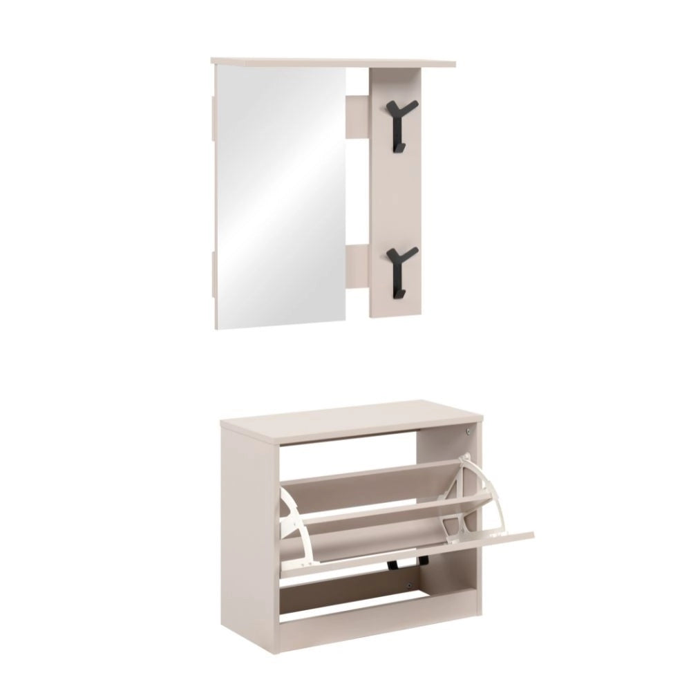 Mobile Ingresso Limone41A con Specchio, Appendiabiti e Scarpiera Beige