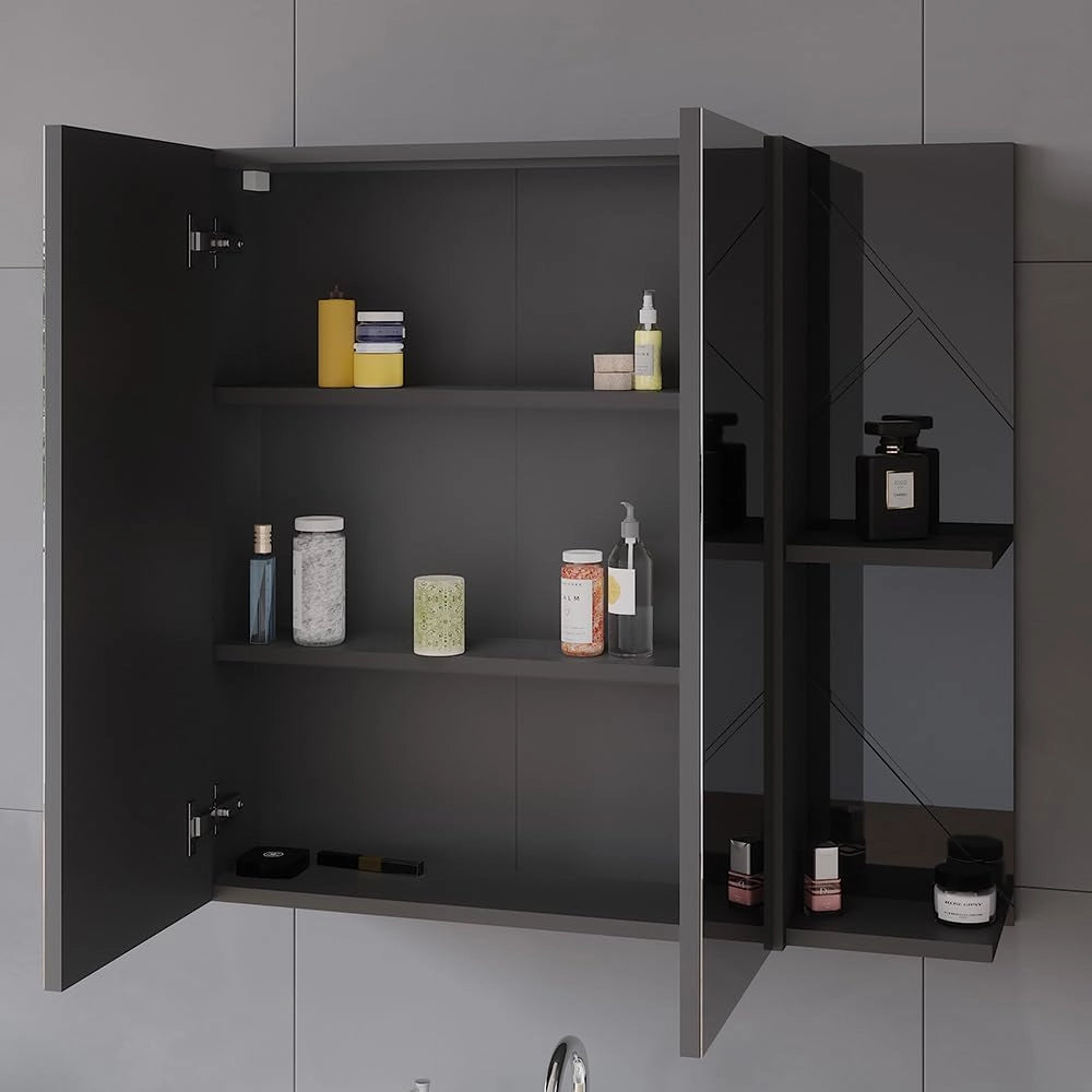 Mobile a specchio per il bagno Irma, Antracite lucido, 80 x 75 cm