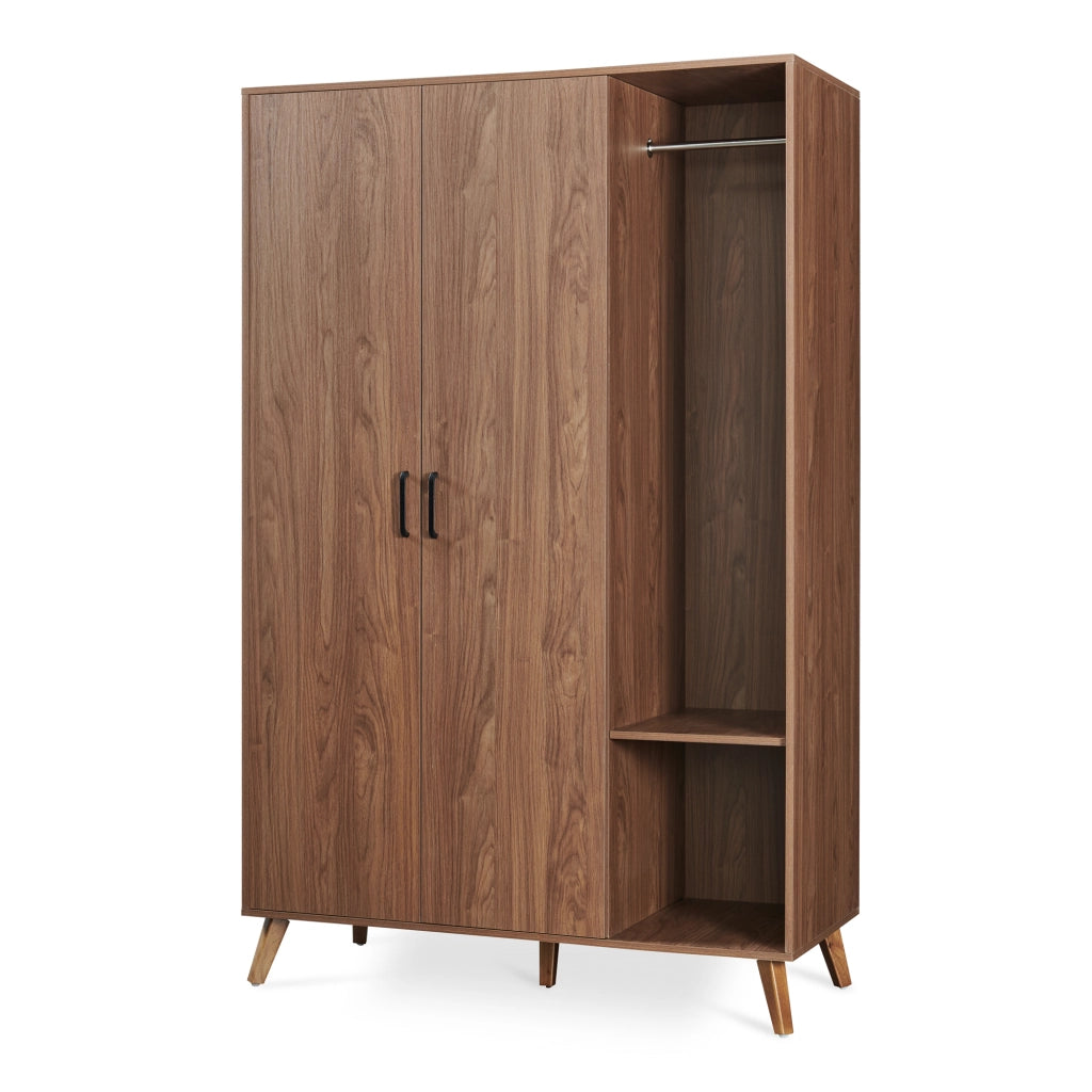 Armadio Guardaroba Norg con 2 Ante e 5 Scomparti 191x120x52 cm - Effetto Noce [en.casa]