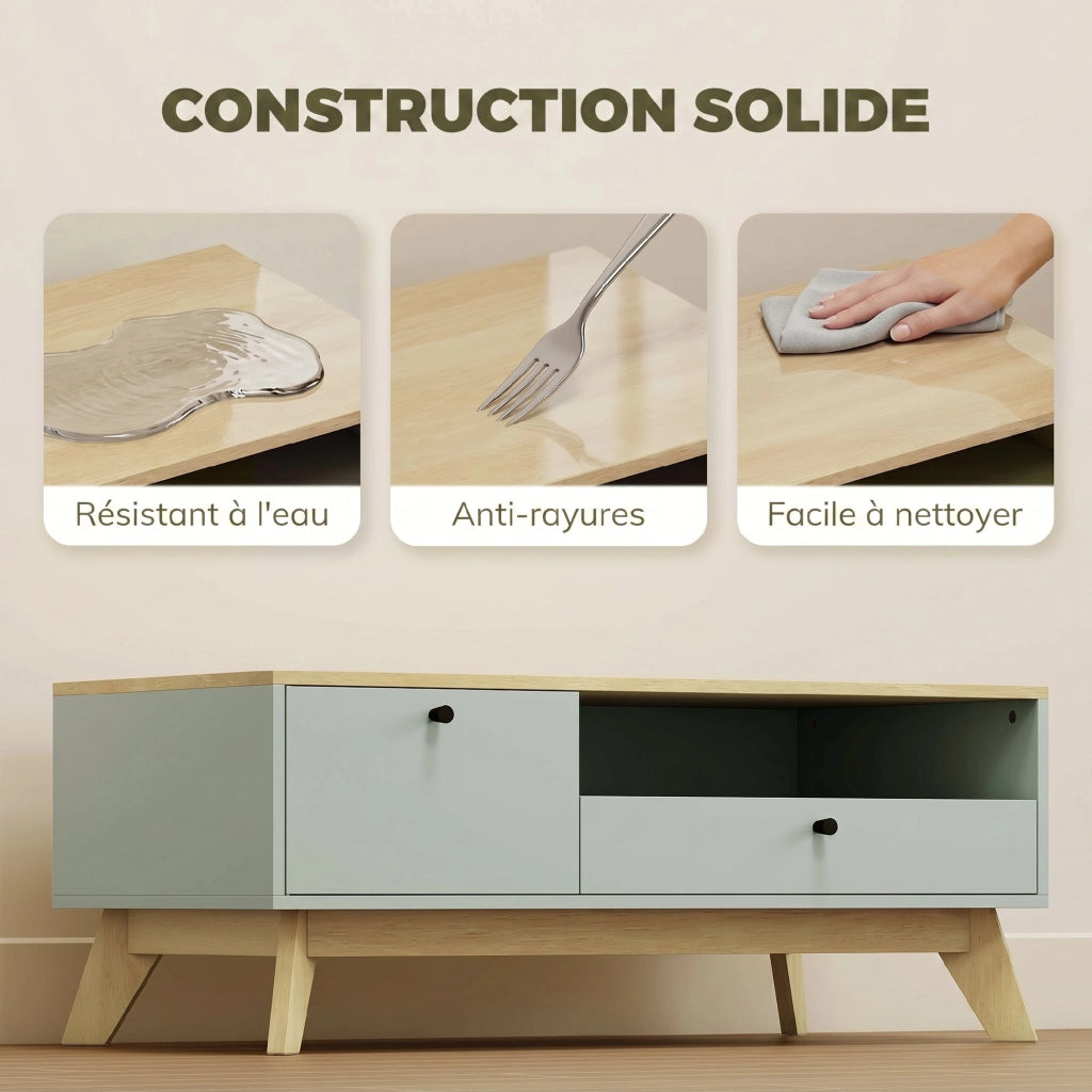 Tavolino da salotto con cassetto ¨C Zephmum ¨C Verde chiaro e quercia