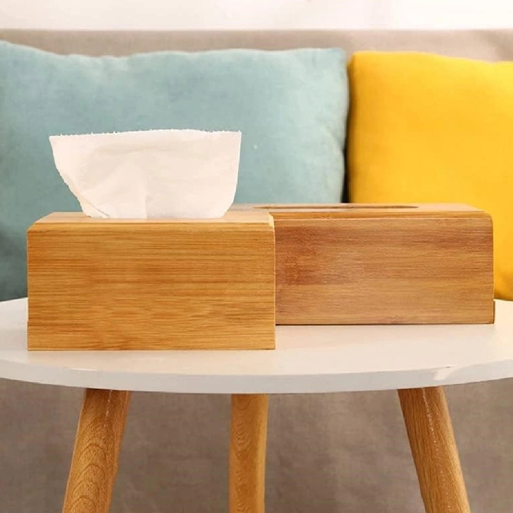 Porta Tovaglioli in Legno di Bambù Design Moderno 13x25H8 cm Naturale da Tavola