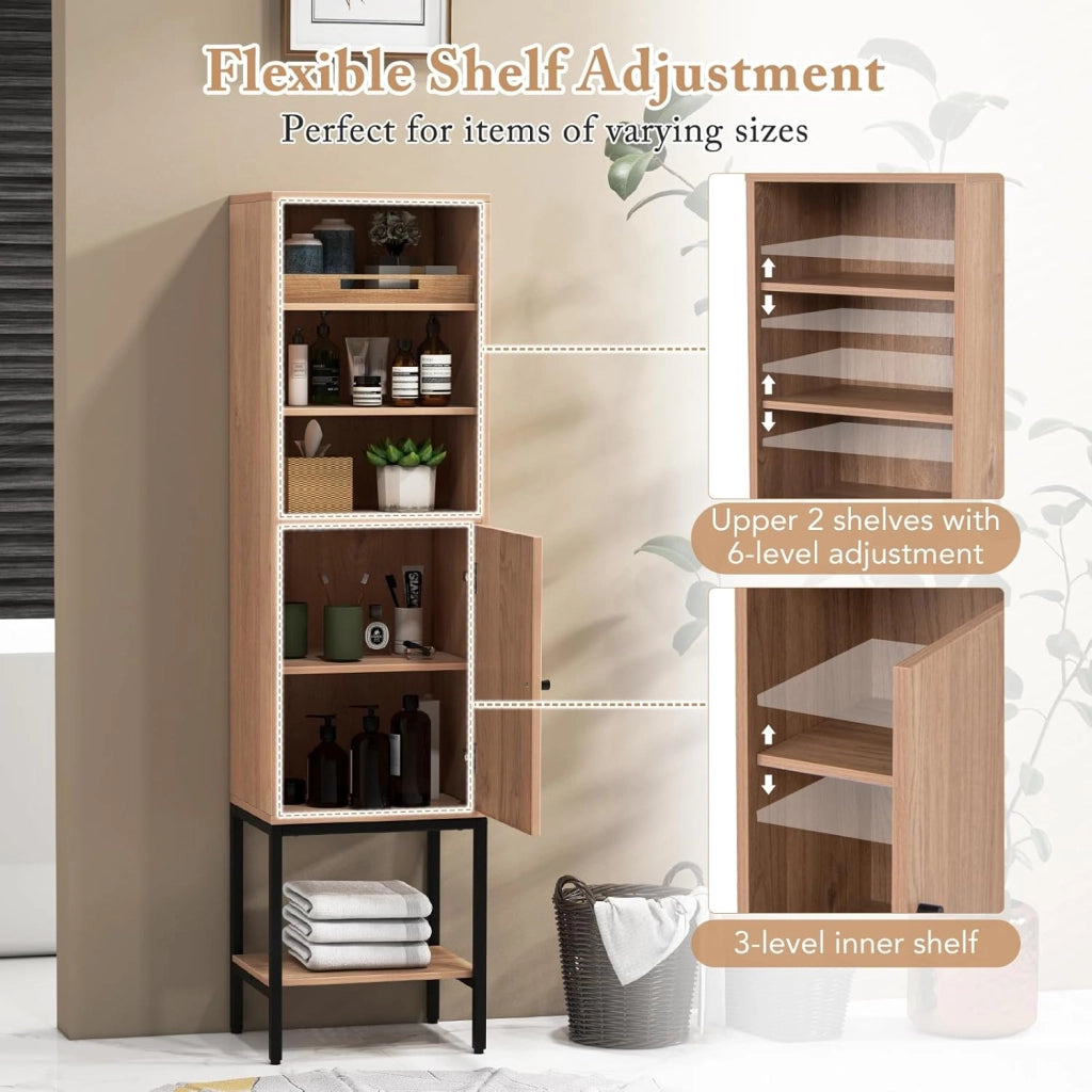 Armadio da bagno alto, colonna bagno con 3 ripiani regolabili, mobile portaoggetti con kit antiribaltamento, 38 x 30 x 145 cm (naturale)