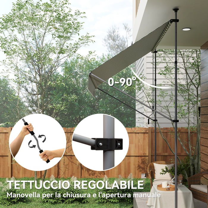 Tenda da Sole a Manovella Autoportante 2x1,2 m in Poliestere Verde e Bianco