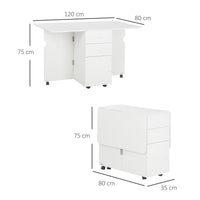 Tavolo da Cucina a Ribalta con 2 Cassetti e Armadietto ad Ante 120x80x75 cm in Truciolato Bianco