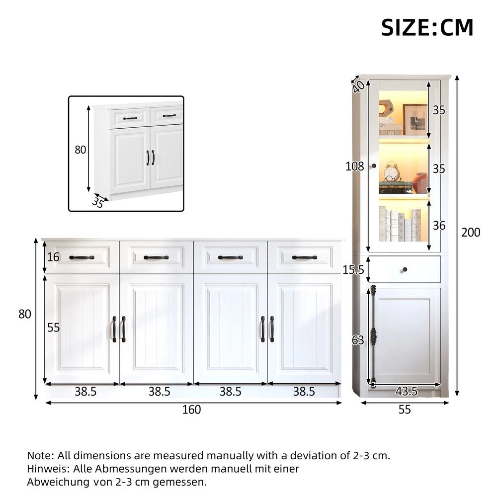 Mobile TV con Vetrina e Beistellschrank ¨C MINIMAL ¨C Bianco, MDF, Set 2pz