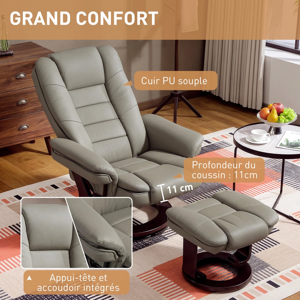 Poltrona relax reclinabile massaggiante con poggiapiedi ¨C zephmum ¨C marrone similpelle 360¡ã girevole