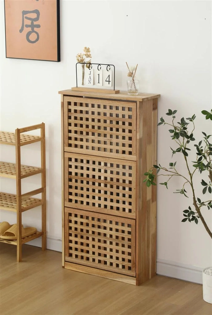 Scarpiera, 3 ante, design a traliccio, legno di noce