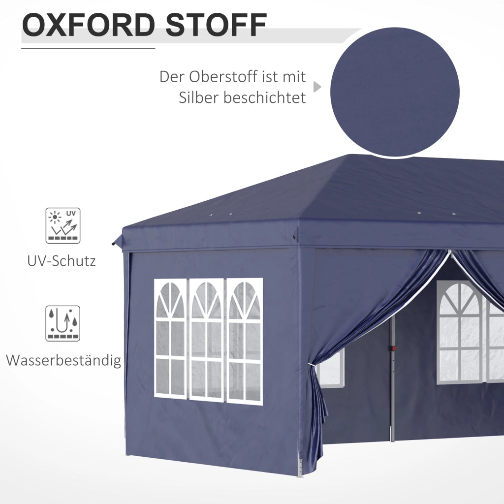 Gazebo 5.85x2.95m con protezione UV pareti laterali e finestre porte a cerniera solida acciaio robusto blu per giardini ed eventi