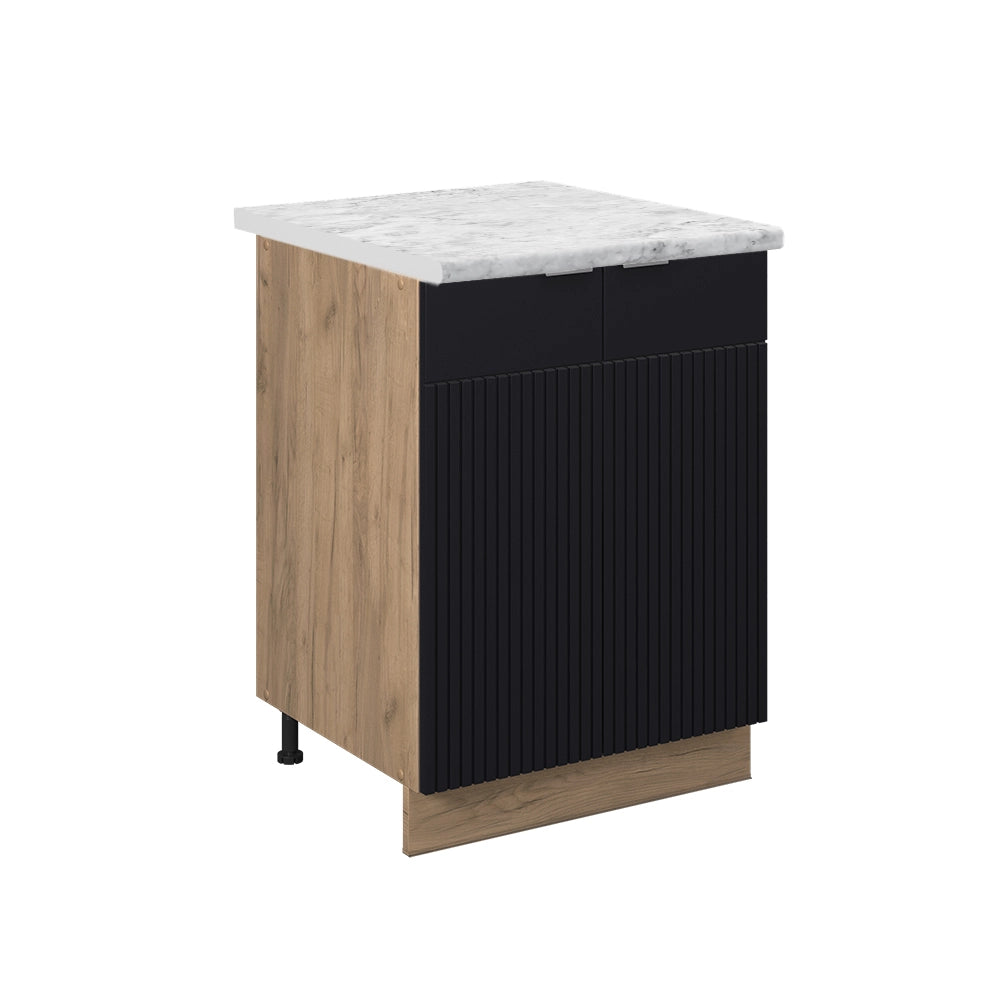 Mobiletto base cucina Fame-Line Nero rigato/Rovere dorato 60 cm, PL Marmo Vicco