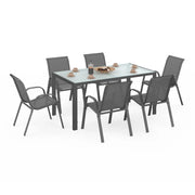 IDMarket - Set di mobili da giardino MADRID tavolo 150 cm e 6 sedie impilabili grigio antracite piano chiaro