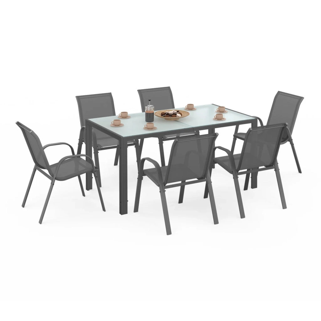 IDMarket - Set di mobili da giardino MADRID tavolo 150 cm e 6 sedie impilabili grigio antracite piano chiaro