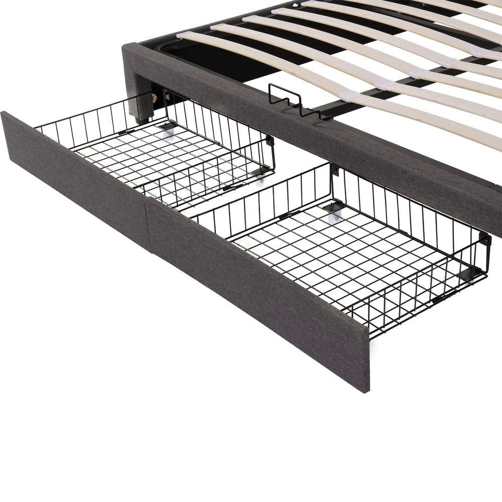 Letto Imbottito Contenitore con LED ¨C MINIMAL ¨C Matrimoniale, Tessuto Grigio, 160x200