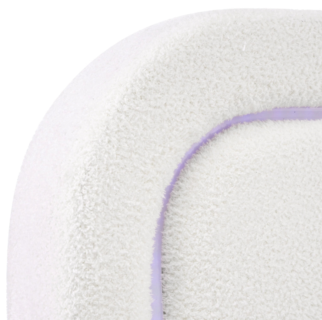 Letto matrimoniale 140x200 cm in Sherpa bianco con USB e Type-C; LED e 4 cassetti