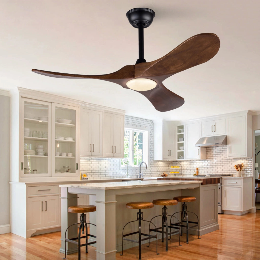 Ventilatore da soffitto 42 pollici con illuminazione e telecomando, 3 pale legno massello, motore DC silenzioso reversibile, 3CCT dimmerabile