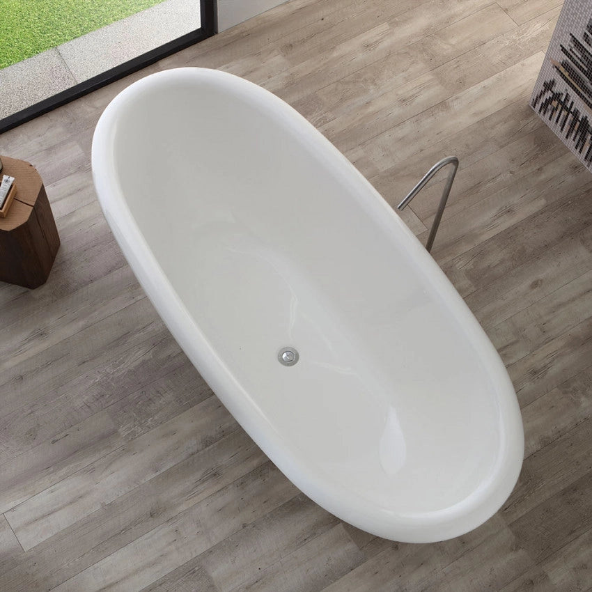 Vasca da bagno moderna freestandig in marmo resina ovale bianca 180cm Badok Sanora
