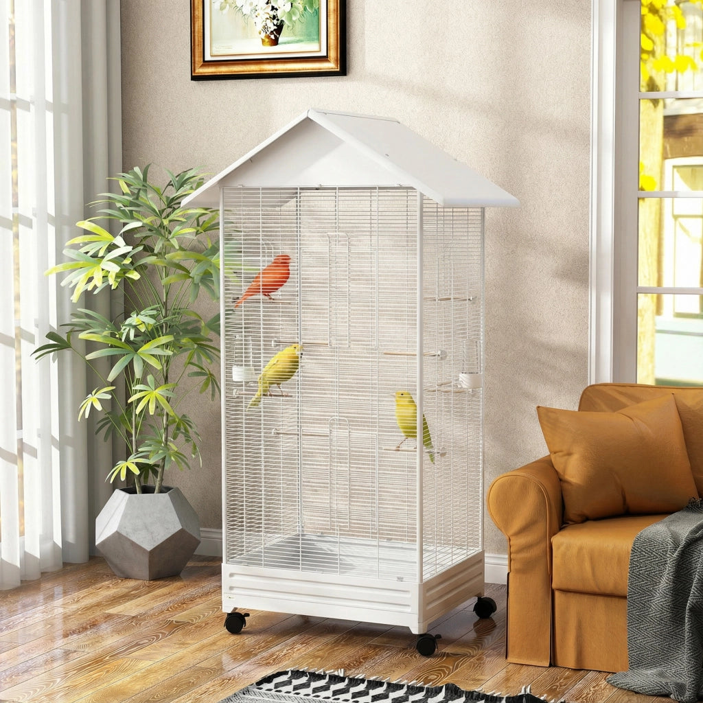 Gabbia per Uccelli con Ruote ¨C zephmum ¨C Bianco 79x65x155 cm