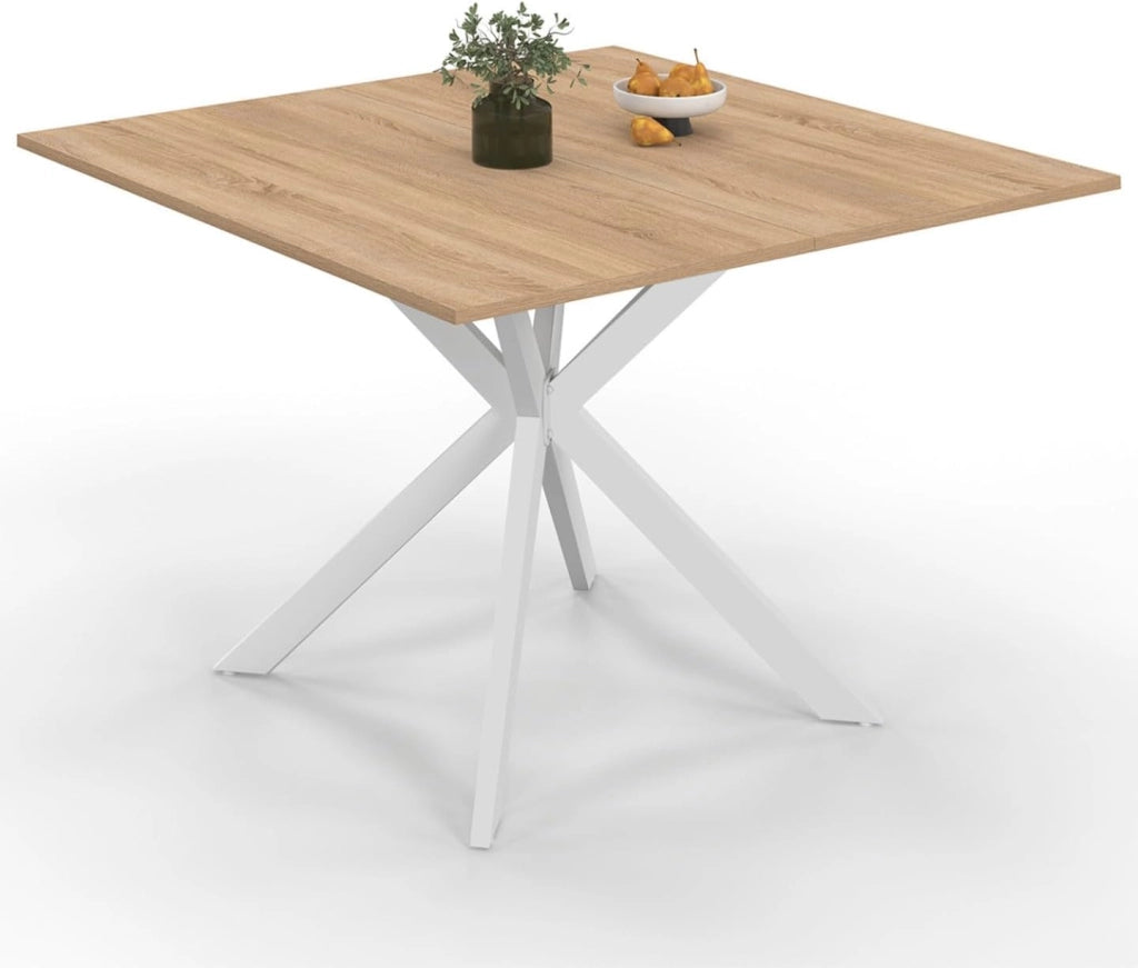 Tavolo da pranzo quadrato ALIX per 8 persone con gambe in legno e ragno bianco 110 cm
