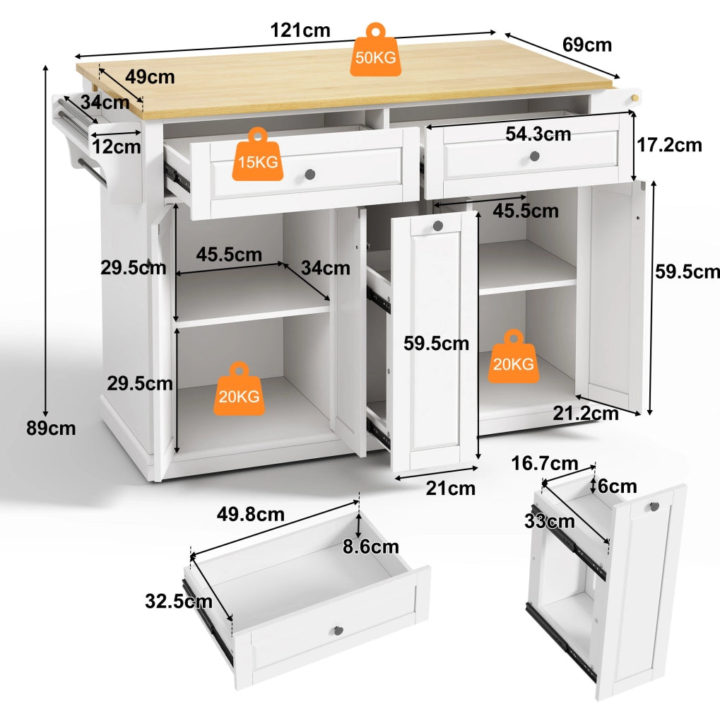 Isola da cucina mobile MDF con piano pieghevole e cassetti