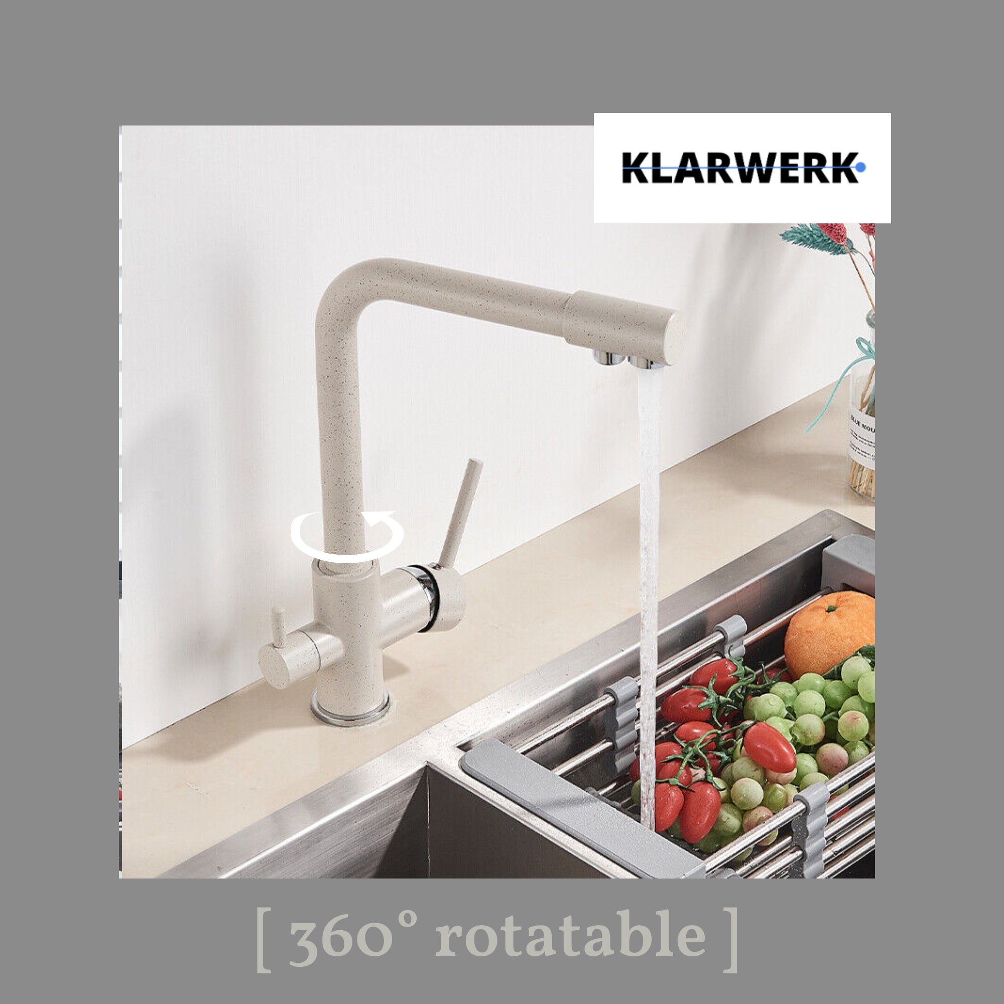 FELIX | Rubinetto per acqua potabile a 3 vie color beige sabbia | miscelatore da cucina ad osmosi in acciaio inossidabile | Filtro 3 connessioni