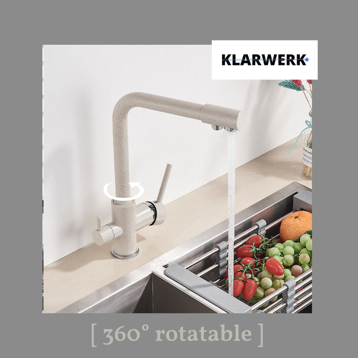 FELIX | Rubinetto per acqua potabile a 3 vie color beige sabbia | miscelatore da cucina ad osmosi in acciaio inossidabile | Filtro 3 connessioni