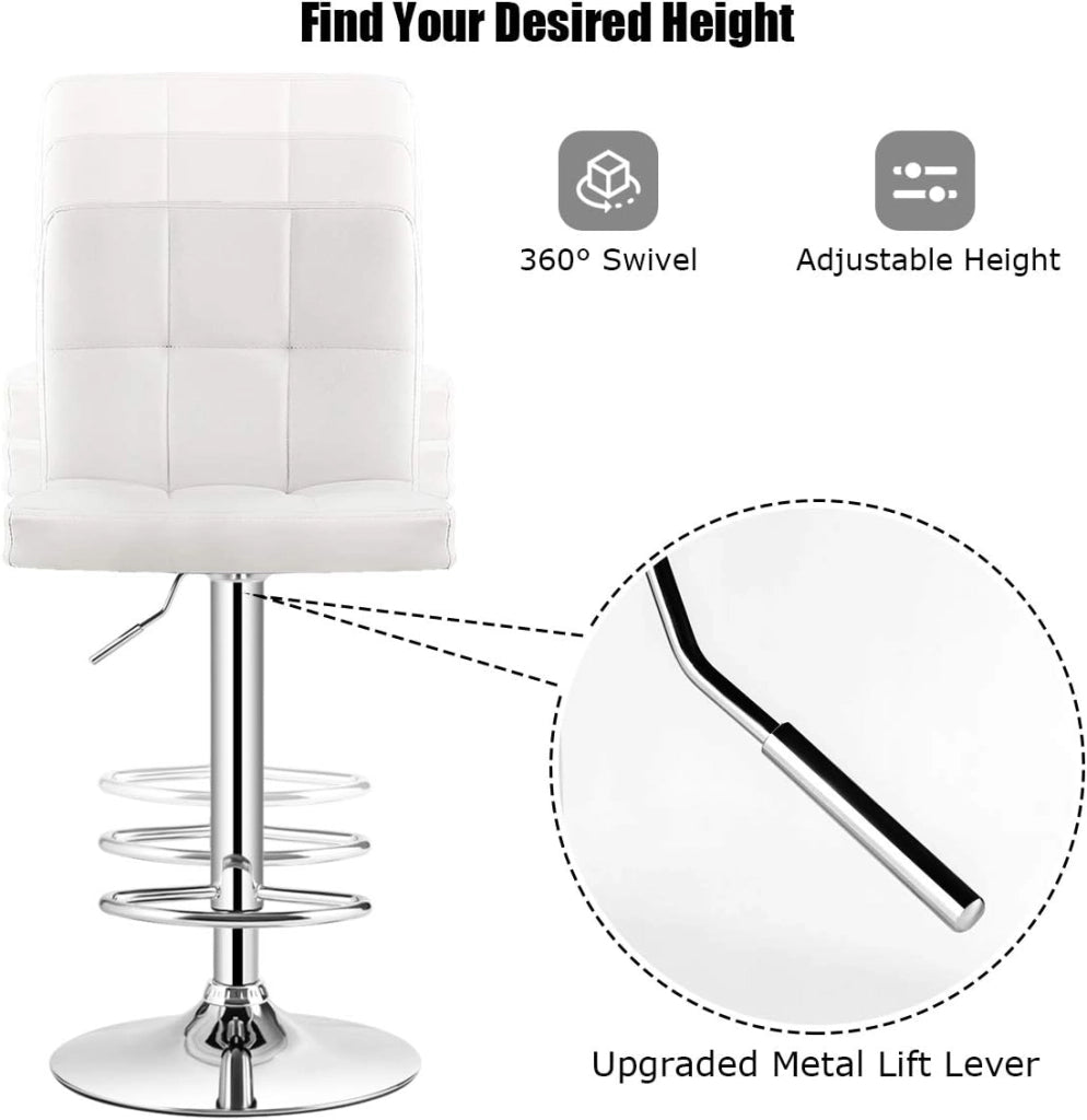 Set di 2 Sgabelli da Bar Regolabili in Altezza 65 – 85 cm, Girevole a 360° con Schienale e Poggiapiedi, Sgabello da Bistrò, Portata Fino a 150 kg