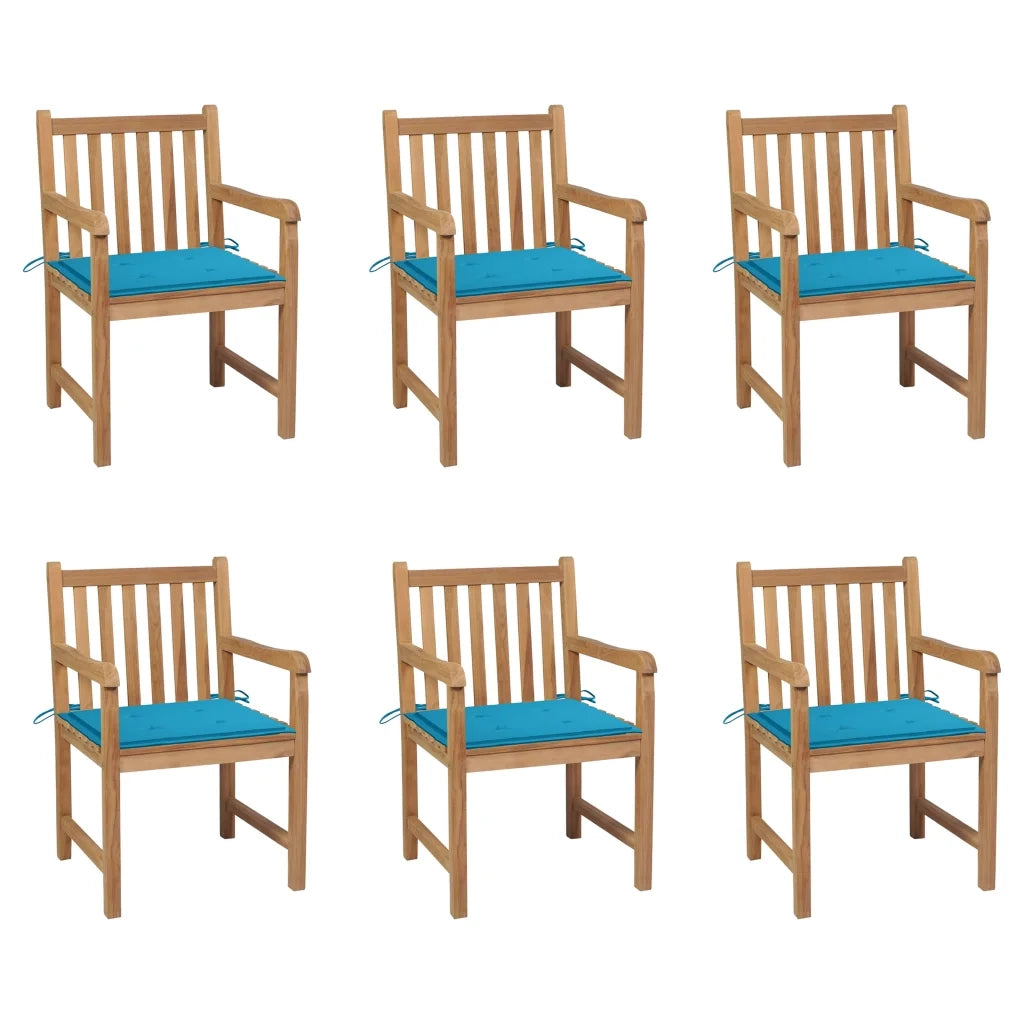 Sedie da Giardino 6 pz con Cuscini Blu in Massello di Teak cod mxl 17482