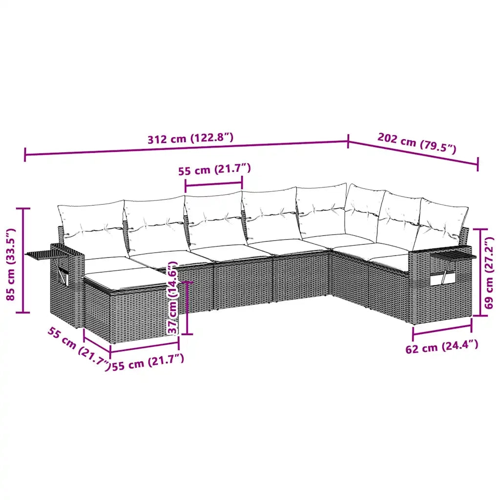 Set Divano da Giardino 8pz con Cuscini Grigio Chiaro Polyrattan 3220561