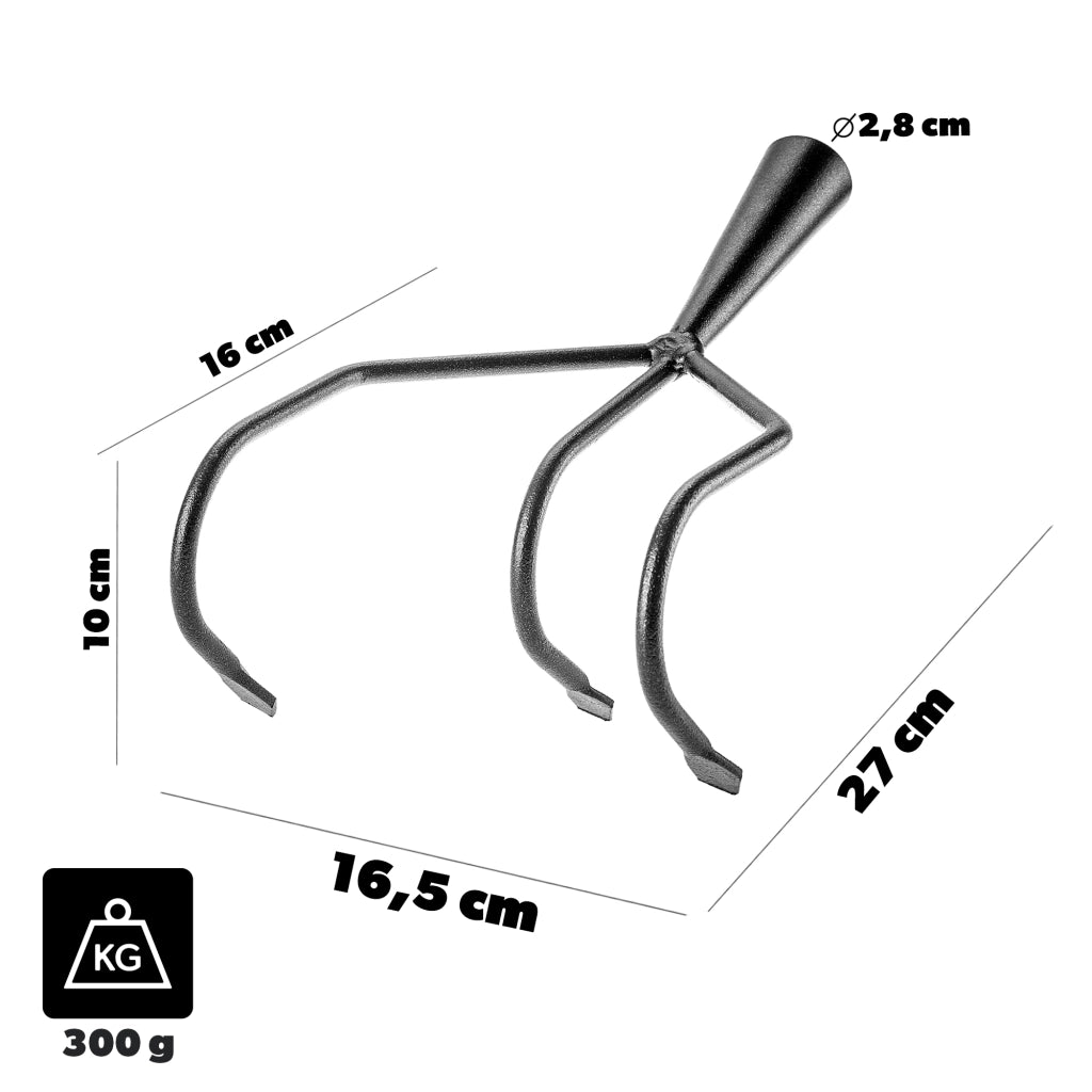 Rastrello da giardino KADAX a 3 denti in acciaio con aerazione integrata.