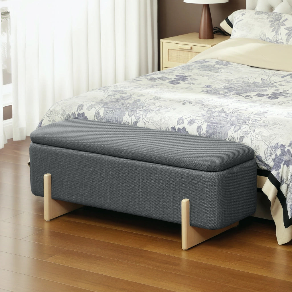 Poggiapiedi con contenitore ¨C zephmum ¨C 111x44x44,5 cm, grigio scuro, tessuto similpelle