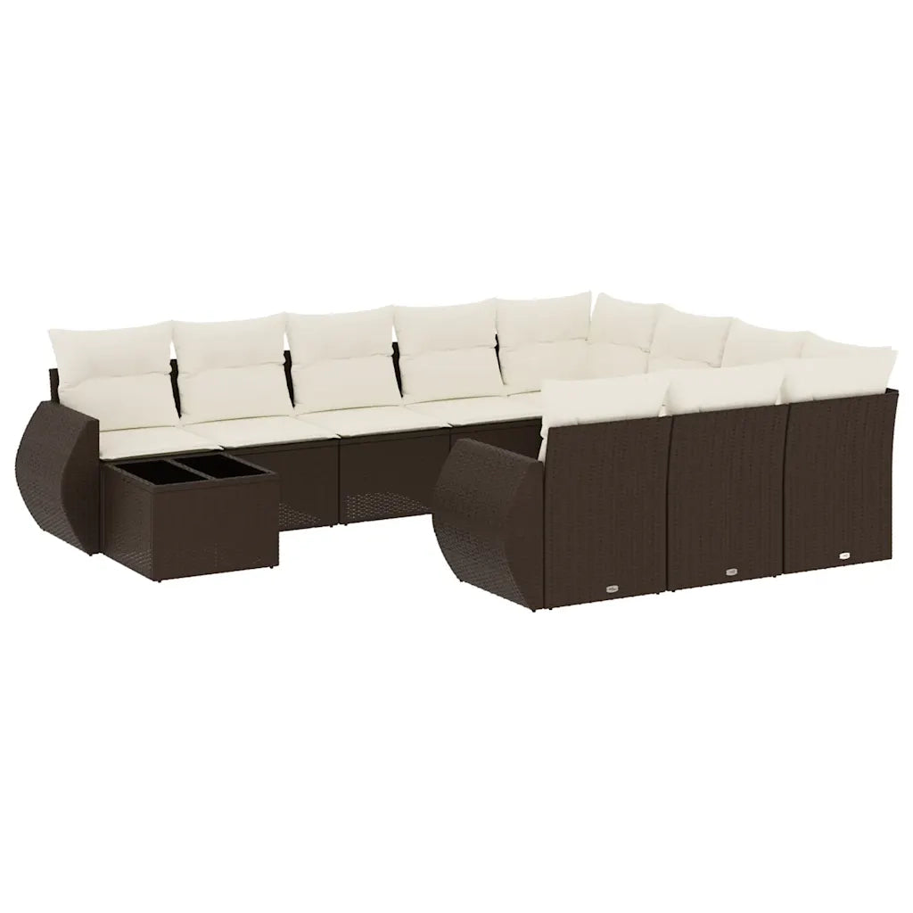 Set Divani da Giardino 11 pz con Cuscini Polyrattan Marrone 3221932
