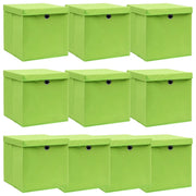 Scatole con Coperchi 10 pz Verdi 32x32x32 cm in Tessuto