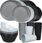 Set di servizio in plastica (32 pezzi), servizio da campeggio leggero e resistente alle cadute con posate, piatti, piattini, tazze, servizio per 8 persone, ideale per bambini e adulti.